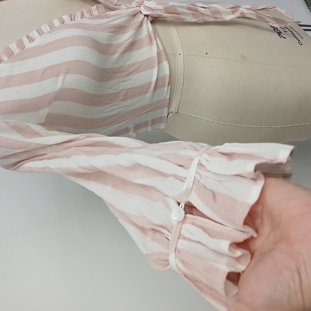 Sundays Tie Front Top in Pink and White Stripe - Picture 4 of 13